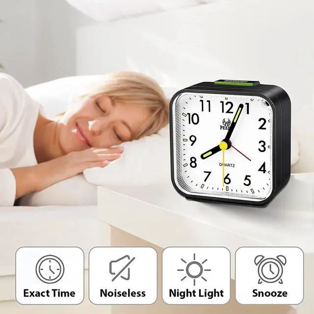 Alt view image 5 of 7 - LED Desk Alarm Clock Nightlight Snooze Quiet Non Ticking Battery Powered Bedroom