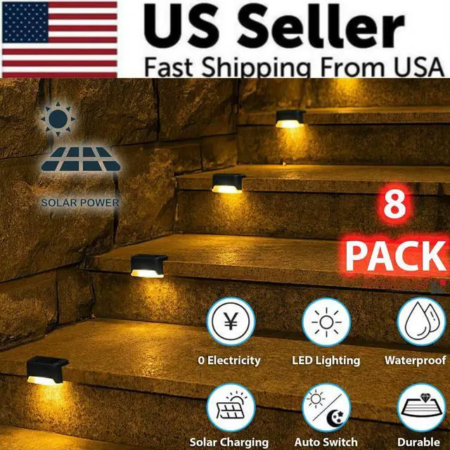 Alt view image 2 of 7 - 8 Pack New Solar Deck Lights Outdoor Waterproof LED Steps Lamps For Stairs Fence