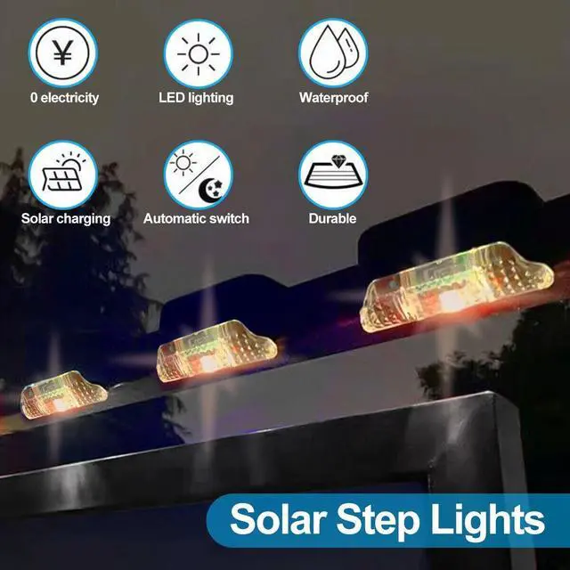 Alt view image 5 of 7 - 8 Pack New Solar Deck Lights Outdoor Waterproof LED Steps Lamps For Stairs Fence