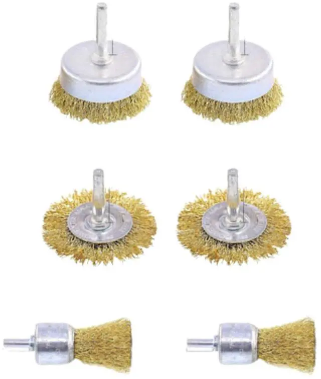 Main image of 6PC Wire Wheel Cup Brush Set Coarse Crimped Carbon Steel Shank Drill Attachments