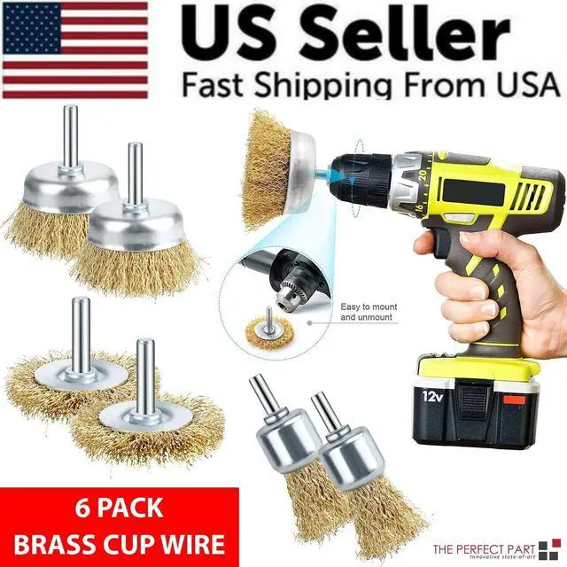 Alt view image 2 of 7 - 6PC Wire Wheel Cup Brush Set Coarse Crimped Carbon Steel Shank Drill Attachments