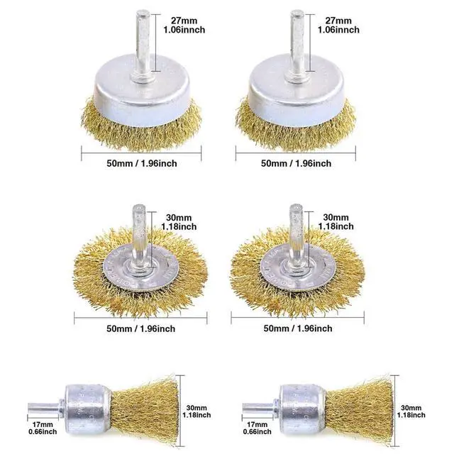 Alt view image 3 of 7 - 6PC Wire Wheel Cup Brush Set Coarse Crimped Carbon Steel Shank Drill Attachments