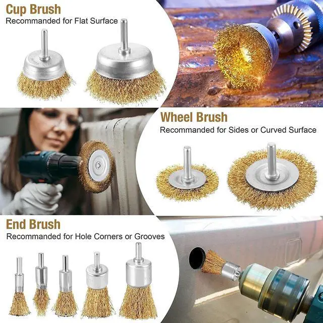 Alt view image 4 of 7 - 6PC Wire Wheel Cup Brush Set Coarse Crimped Carbon Steel Shank Drill Attachments