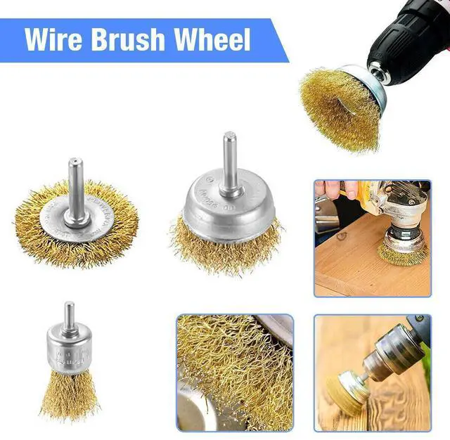 Alt view image 6 of 7 - 6PC Wire Wheel Cup Brush Set Coarse Crimped Carbon Steel Shank Drill Attachments