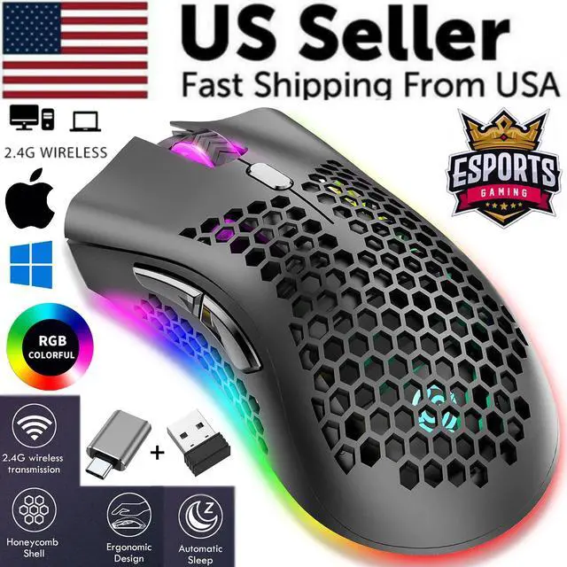 Alt view image 2 of 7 - Wireless Mouse Gaming Rechargeable Optical Mouse Cordless 7 Color LED Backlit PC