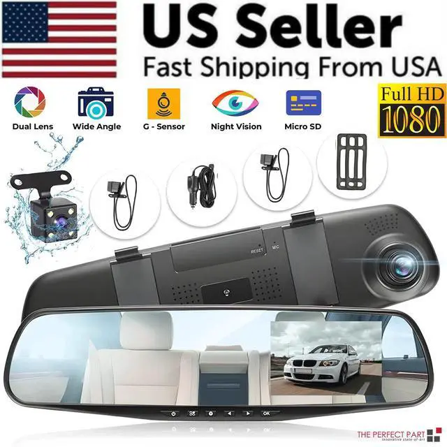 Alt view image 2 of 7 - 1080P HD Rearview Mirror Car DVR Dual Dash Cam Camera Front Rear Video Recorder