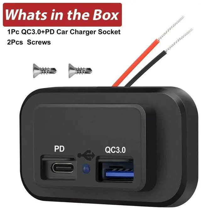 Alt view image 7 of 7 - 12-24V Dual USB PD & QC3.0 Car Fast Charger Socket LED Power Outlet for Boat RV