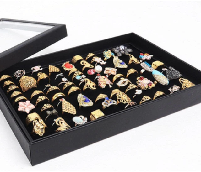 Main image of 100 Slots Jewelry Ring Display Organizer Tray Holder Earrings Storage Box Case
