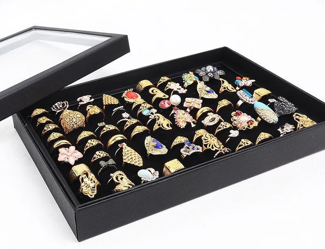 Alt view image 3 of 7 - 100 Slots Jewelry Ring Display Organizer Tray Holder Earrings Storage Box Case