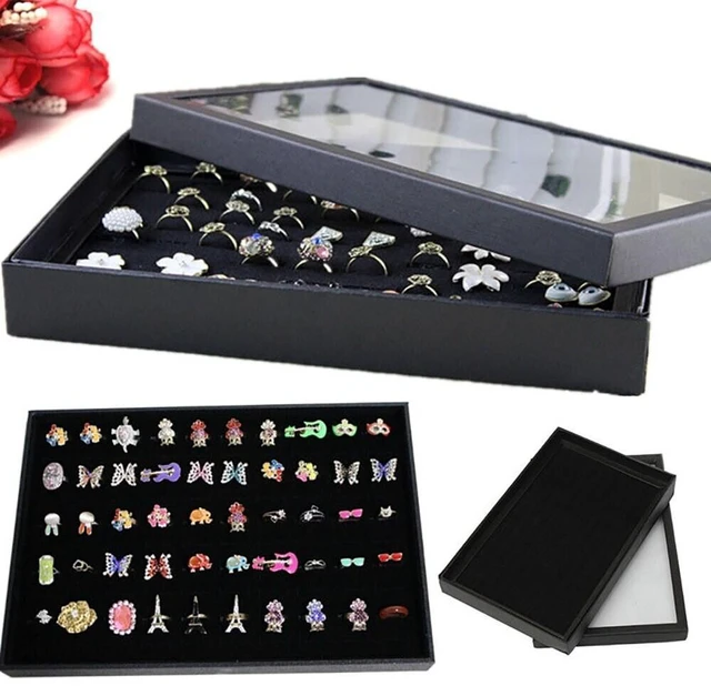 Alt view image 4 of 7 - 100 Slots Jewelry Ring Display Organizer Tray Holder Earrings Storage Box Case