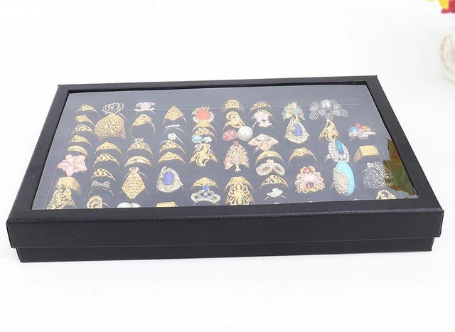 Alt view image 6 of 7 - 100 Slots Jewelry Ring Display Organizer Tray Holder Earrings Storage Box Case