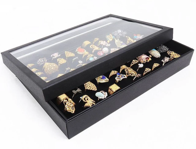 Alt view image 5 of 7 - 100 Slots Jewelry Ring Display Organizer Tray Holder Earrings Storage Box Case