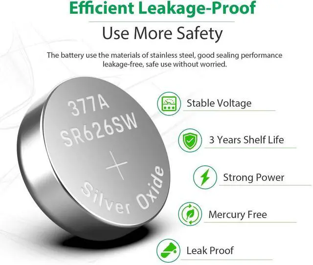 Alt view image 4 of 7 - 10 x OEM SPEC 377 376 364 363 WATCH BATTERY SR626SW SR626W Silver Oxide Battery