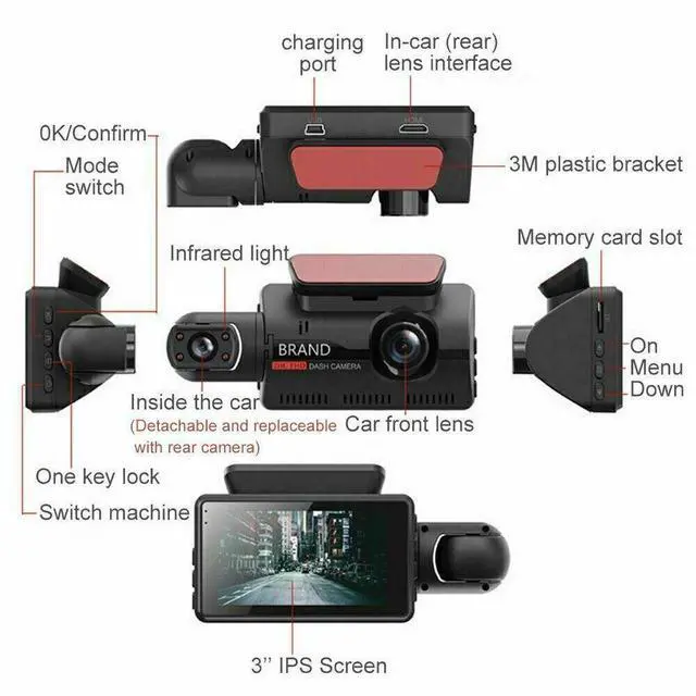 Alt view image 4 of 7 - 1080P Dual Lens Car DVR Dash Cam Video Recorder G-Sensor Front And Inside Camera