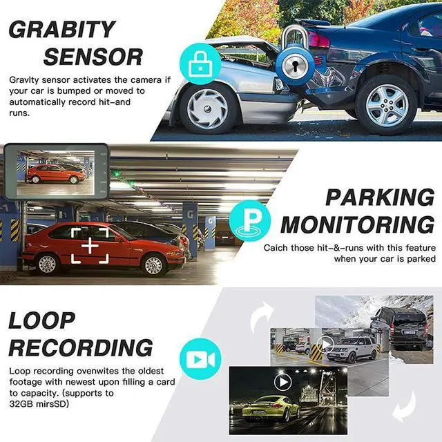 Alt view image 4 of 7 - Touch Screen Dash Cam 4" 1080P Dual Lens Car DVR Recorder Front And Rear Camera