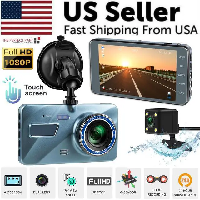 Alt view image 2 of 7 - Touch Screen Dash Cam 4" 1080P Dual Lens Car DVR Recorder Front And Rear Camera