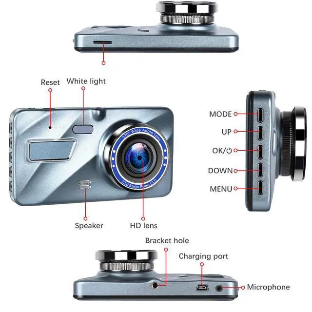 Alt view image 6 of 7 - Touch Screen Dash Cam 4" 1080P Dual Lens Car DVR Recorder Front And Rear Camera
