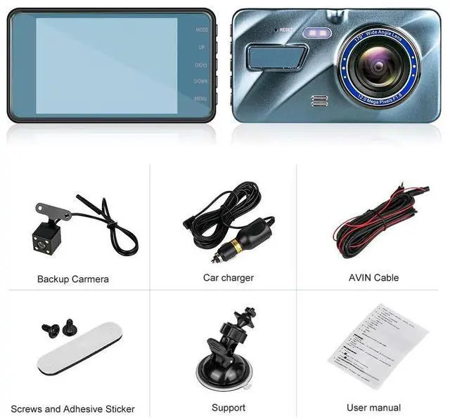 Alt view image 7 of 7 - Touch Screen Dash Cam 4" 1080P Dual Lens Car DVR Recorder Front And Rear Camera