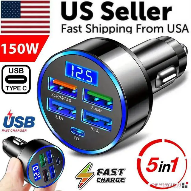 Alt view image 2 of 7 - 5 USB Port Super Fast Car Charger Adapter For iPhone Samsung Android Cell Phone