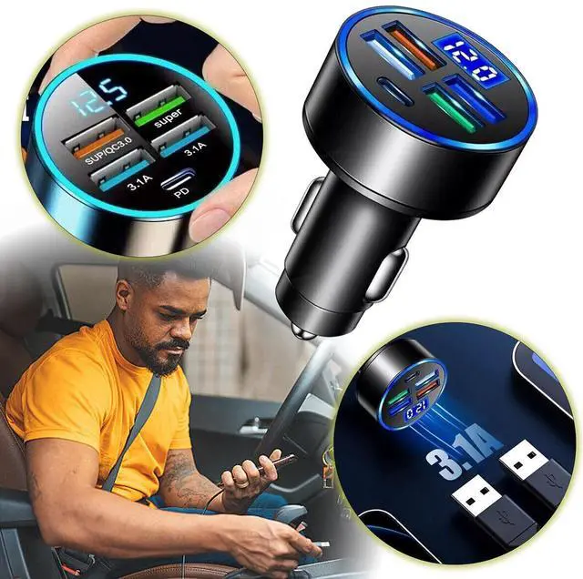 Alt view image 4 of 7 - 5 USB Port Super Fast Car Charger Adapter For iPhone Samsung Android Cell Phone
