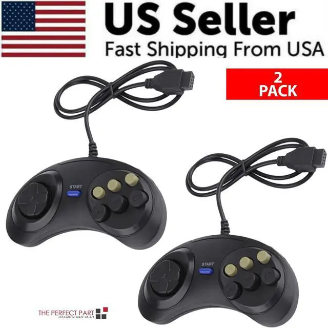 Alt view image 2 of 7 - 2X 6 Button Game Pad Controller For SEGA Genesis Black Old School Classic New
