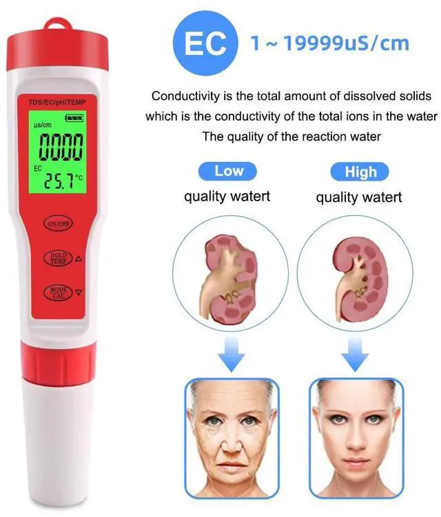 Alt view image 5 of 7 - 4 in 1 Digital PH EC Meter LCD Tester Pocket Hydroponics Aquarium Water Test Pen