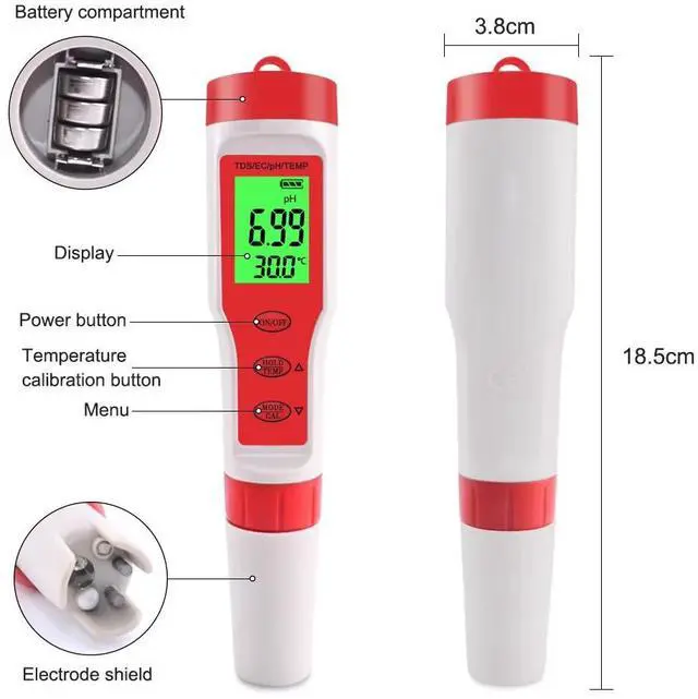 Alt view image 6 of 7 - 4 in 1 Digital PH EC Meter LCD Tester Pocket Hydroponics Aquarium Water Test Pen