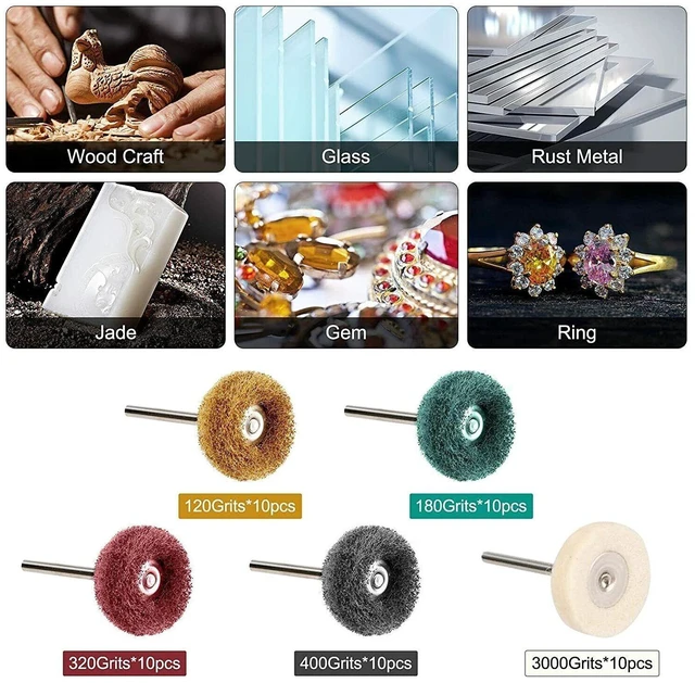 Alt view image 5 of 7 - 50 Metal Polishing Buffing Wheel Burr Kit Rotary Tool Accessories Set For Dremel