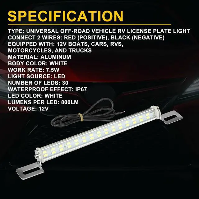 Alt view image 3 of 7 - Universal License Plate LED Back Up Light for Car SUV Truck RV 6000K Super White