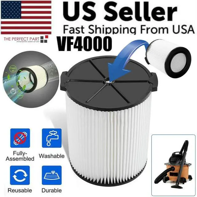 Alt view image 2 of 7 - VF4000 Replacement RIDGID Wet/Dry Washable Vacuum Garage Shop Vac Pleated Filter