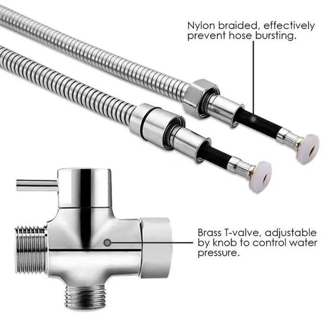 Alt view image 5 of 7 - Toilet Shattaf Adapter Hose Bidet Spray Stainless Steel Handheld Shower Head US