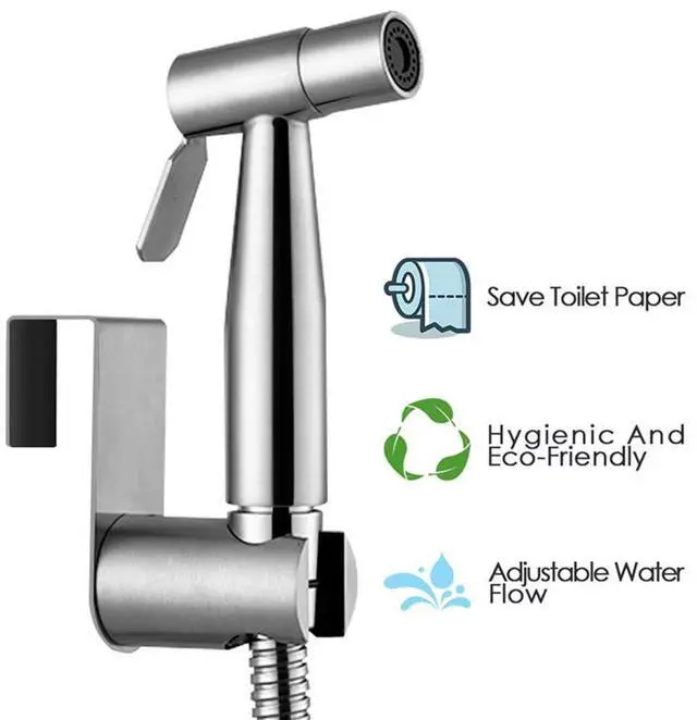 Alt view image 7 of 7 - Toilet Shattaf Adapter Hose Bidet Spray Stainless Steel Handheld Shower Head US