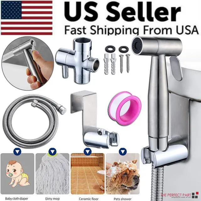 Alt view image 2 of 7 - Toilet Shattaf Adapter Hose Bidet Spray Stainless Steel Handheld Shower Head US