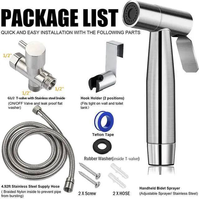 Alt view image 6 of 7 - Toilet Shattaf Adapter Hose Bidet Spray Stainless Steel Handheld Shower Head US