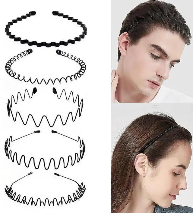 Alt view image 3 of 7 - 6Pcs Metal Hair Headband Wave Style Hoop Band Comb Sports Hairband Men Women US