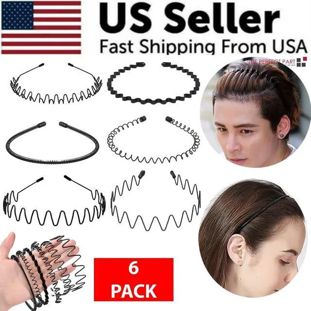 Alt view image 2 of 7 - 6Pcs Metal Hair Headband Wave Style Hoop Band Comb Sports Hairband Men Women US
