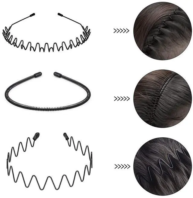 Alt view image 4 of 7 - 6Pcs Metal Hair Headband Wave Style Hoop Band Comb Sports Hairband Men Women US