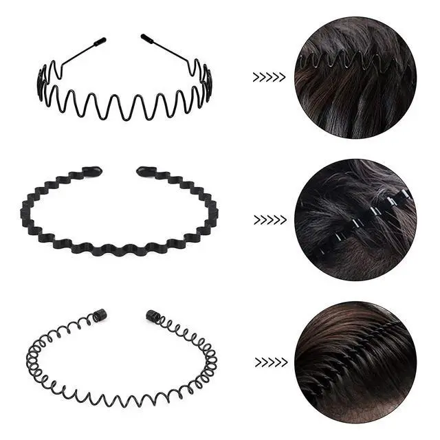 Alt view image 5 of 7 - 6Pcs Metal Hair Headband Wave Style Hoop Band Comb Sports Hairband Men Women US