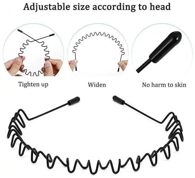 Alt view image 6 of 7 - 6Pcs Metal Hair Headband Wave Style Hoop Band Comb Sports Hairband Men Women US