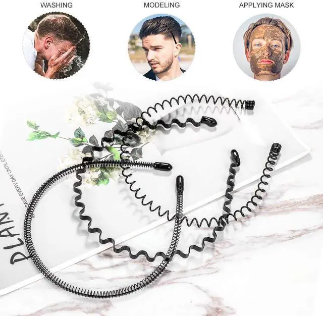 Alt view image 7 of 7 - 6Pcs Metal Hair Headband Wave Style Hoop Band Comb Sports Hairband Men Women US