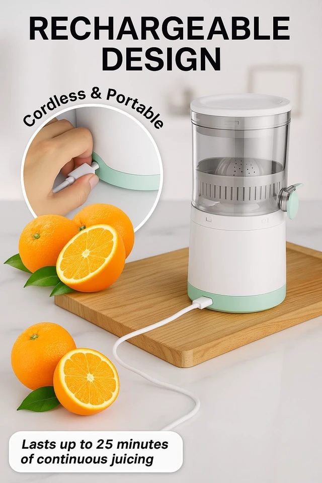 Alt view image 4 of 7 - Electric Citrus Juicer Rechargeable Hands-Free Masticating Orange Lemon Squeezer