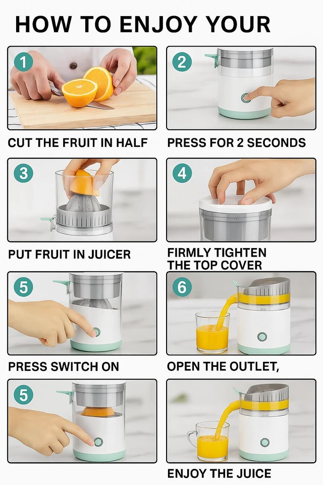 Alt view image 5 of 7 - Electric Citrus Juicer Rechargeable Hands-Free Masticating Orange Lemon Squeezer