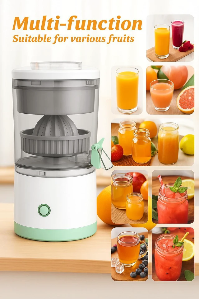 Alt view image 2 of 7 - Electric Citrus Juicer Rechargeable Hands-Free Masticating Orange Lemon Squeezer