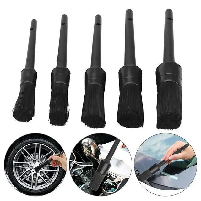 Alt view image 4 of 7 - 5PC Car Detailing Brush Kit Boar Hair Vehicle Auto Interior For Wheel Clean Sets