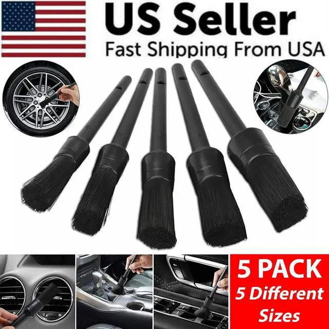 Alt view image 2 of 7 - 5PC Car Detailing Brush Kit Boar Hair Vehicle Auto Interior For Wheel Clean Sets