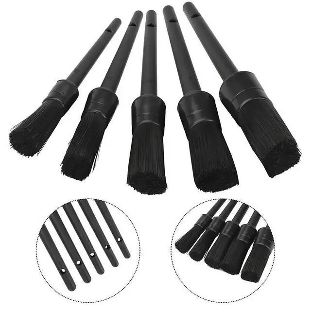 Alt view image 5 of 7 - 5PC Car Detailing Brush Kit Boar Hair Vehicle Auto Interior For Wheel Clean Sets