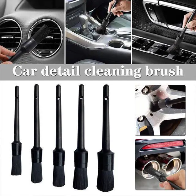 Alt view image 3 of 7 - 5PC Car Detailing Brush Kit Boar Hair Vehicle Auto Interior For Wheel Clean Sets