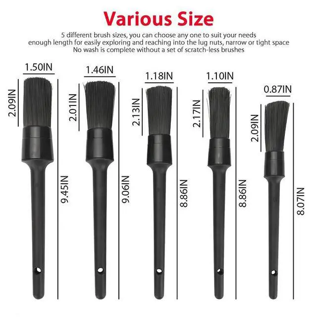 Alt view image 6 of 7 - 5PC Car Detailing Brush Kit Boar Hair Vehicle Auto Interior For Wheel Clean Sets