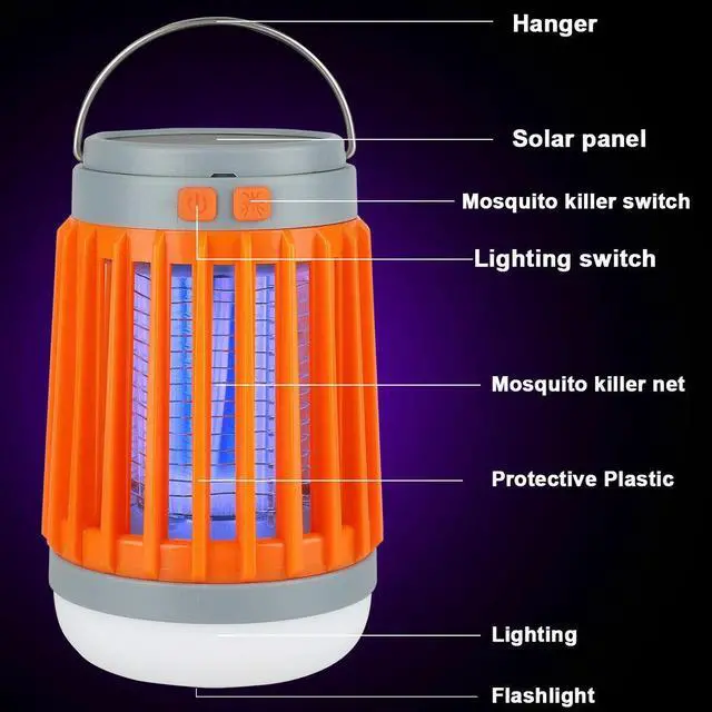 Alt view image 3 of 7 - Solar USB Mosquito Killer Light Electronic Fly Bug Insect Zapper Trap Pest Lamp