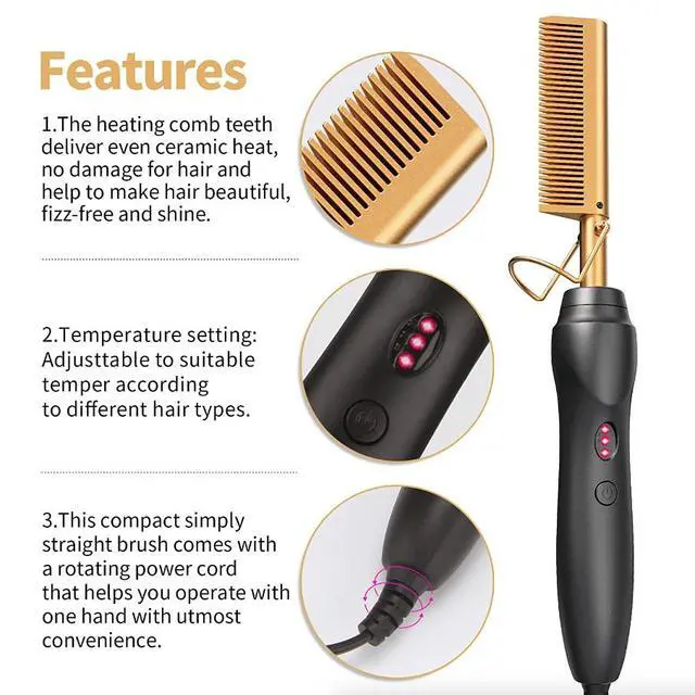 Alt view image 3 of 7 - Hair Straightener Comb Pro Electric Beard Straightening Comb Heat Hot Comb Press